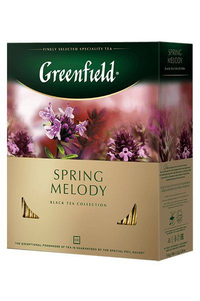 картинка Чай Greenfield чёрный Spring Melody душистые травы и фрукты саше 100х1,5 г